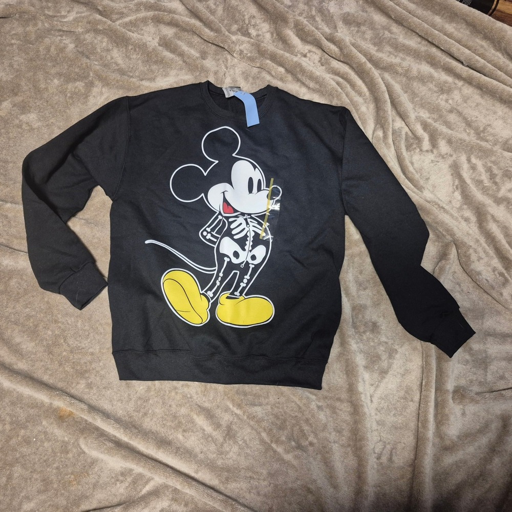 Disney Mickey Mouse Skeleton Graphic Sweatshirt Black Small JT25792 Halloween
